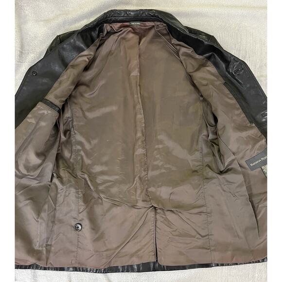 Vintage Banana Republic Black Leather Three Button Jacket Mens M Made In Korea - Picture 6 of 14